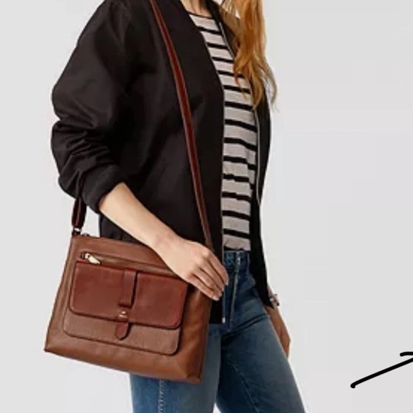 Fossil Kinley Striped Leather Zip Closure Convertible Crossbody Satchel Purse - Picture 8 of 8